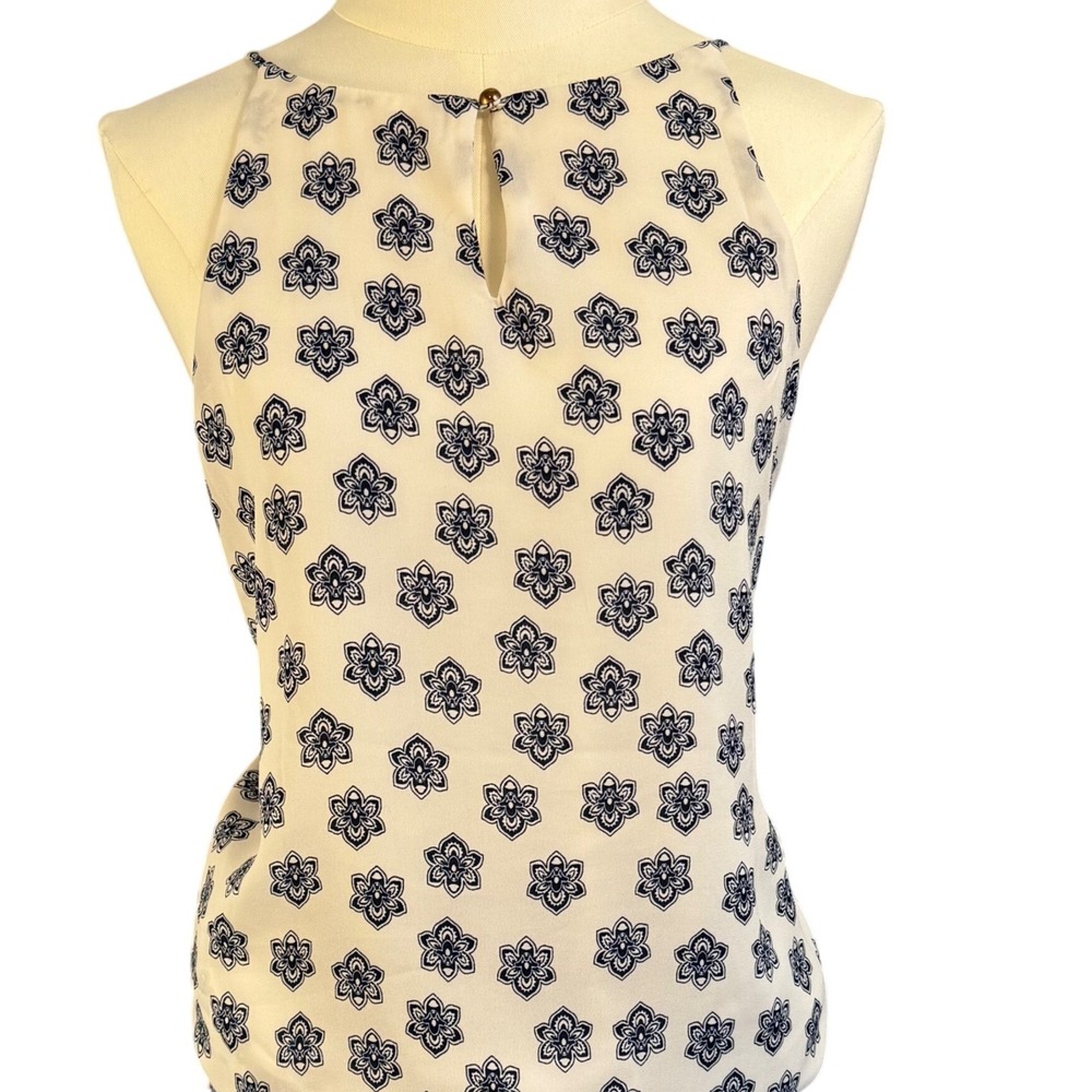 D.N.A Couture Womens Large Navy White Floral Medallion Halter‎ Blouse Top